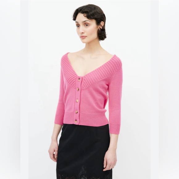 Alexander McQueen Cashmere Off-the-Shoulder Pink Cardigan M - Picture 3 of 15